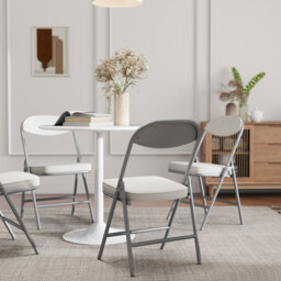 HOMCOM Set of Four Folding Corduroy Seat Chairs - Off-White - thumbnail 9