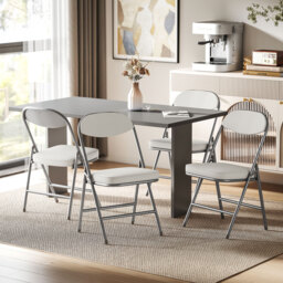 HOMCOM Set of Four Folding Corduroy Seat Chairs - Off-White - thumbnail 2