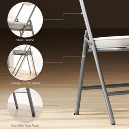 HOMCOM Set of Four Folding Corduroy Seat Chairs - Off-White - thumbnail 6