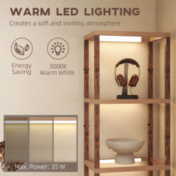 HOMCOM LED Floor Lamp with Glass Shelves, 4 Layers Dimmable Tall Standing Lamp, Modern Column Shelf Floor Light for Living Room, Bedroom, Office, Rustic Brown - thumbnail 6