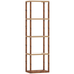 HOMCOM LED Floor Lamp with Glass Shelves, 4 Layers Dimmable Tall Standing Lamp, Modern Column Shelf Floor Light for Living Room, Bedroom, Office, Rustic Brown - thumbnail 1