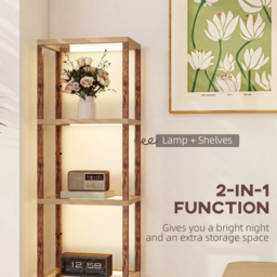 HOMCOM LED Floor Lamp with Glass Shelves, 4 Layers Dimmable Tall Standing Lamp, Modern Column Shelf Floor Light for Living Room, Bedroom, Office, Rustic Brown - thumbnail 4
