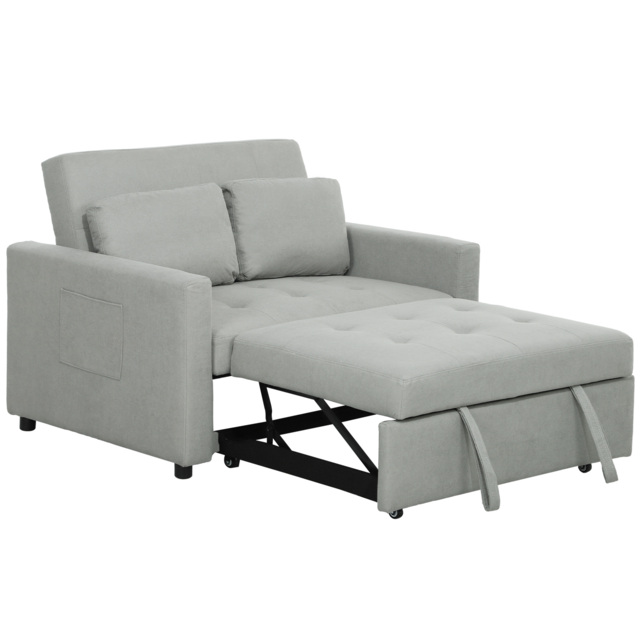 HOMCOM Velvet-Feel Two-Seater Sofa Bed - Light Grey - image 1