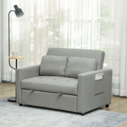 HOMCOM Velvet-Feel Two-Seater Sofa Bed - Light Grey - thumbnail 2