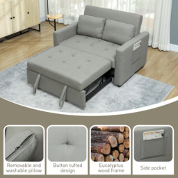 HOMCOM Velvet-Feel Two-Seater Sofa Bed - Light Grey - thumbnail 7