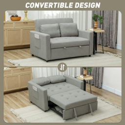 HOMCOM Velvet-Feel Two-Seater Sofa Bed - Light Grey - thumbnail 4