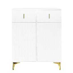 Elegant Sideboard with Adjustable Shelves and Gold-Plated Accents, Cabinet Ideal for Space-Saving Room, 83L x 35W x 101H cm, White+Gold - Aosom UK - thumbnail 2