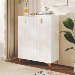 Elegant Sideboard with Adjustable Shelves and Gold-Plated Accents, Cabinet Ideal for Space-Saving Room, 83L x 35W x 101H cm, White+Gold - Aosom UK - thumbnail 1