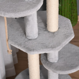 PawHut Cat Tree Multi-Level, Kitten Tower Activity Centre with Scratching Post, Condo, Hanging Ropes & Plush Perches, Grey - thumbnail 9