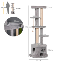 PawHut Cat Tree Multi-Level, Kitten Tower Activity Centre with Scratching Post, Condo, Hanging Ropes & Plush Perches, Grey - thumbnail 3