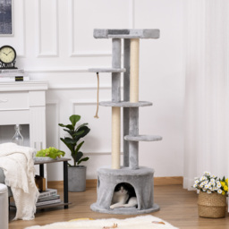 PawHut Cat Tree Multi-Level, Kitten Tower Activity Centre with Scratching Post, Condo, Hanging Ropes & Plush Perches, Grey - thumbnail 2