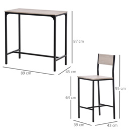HOMCOM 3 Pcs Table Stool Set Industrial Design w/ Metal Frame Oak Tone MDF Panels Minimal Compact Beautiful - Aosom UK - thumbnail 3