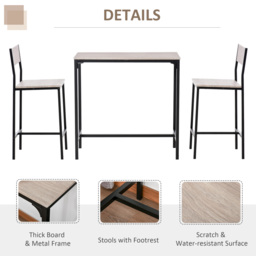 HOMCOM 3 Pcs Table Stool Set Industrial Design w/ Metal Frame Oak Tone MDF Panels Minimal Compact Beautiful - Aosom UK - thumbnail 4