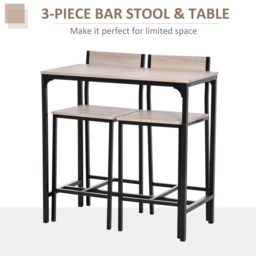 HOMCOM 3 Pcs Table Stool Set Industrial Design w/ Metal Frame Oak Tone MDF Panels Minimal Compact Beautiful - Aosom UK - thumbnail 5