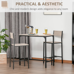 HOMCOM 3 Pcs Table Stool Set Industrial Design w/ Metal Frame Oak Tone MDF Panels Minimal Compact Beautiful - Aosom UK - thumbnail 6