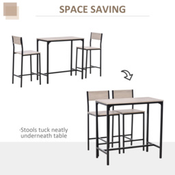 HOMCOM 3 Pcs Table Stool Set Industrial Design w/ Metal Frame Oak Tone MDF Panels Minimal Compact Beautiful - Aosom UK - thumbnail 7