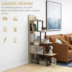 HOMCOM 5-Tier Bookcase, Wooden Ladder Bookshelf Display Stand, Oak - thumbnail 4