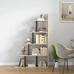 HOMCOM 5-Tier Bookcase, Wooden Ladder Bookshelf Display Stand, Oak - thumbnail 7