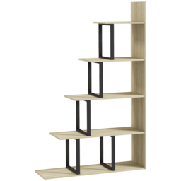 HOMCOM 5-Tier Bookcase, Wooden Ladder Bookshelf Display Stand, Oak