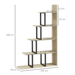 HOMCOM 5-Tier Bookcase, Wooden Ladder Bookshelf Display Stand, Oak - thumbnail 3