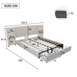 Upholstered Double Bed with Storage Drawers and Headboard Pockets, Bed Frame with Velvet and Plywood, 229L x 222.5W x 87.5H cm, Beige - Aosom UK - thumbnail 3