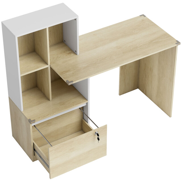 HOMCOM Computer Desk, Office Desk with Bookshelf, File Drawer and Legal Hanging File Holders, Oak Wood Effect - image 1
