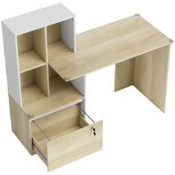 HOMCOM Computer Desk, Office Desk with Bookshelf, File Drawer and Legal Hanging File Holders, Oak Wood Effect