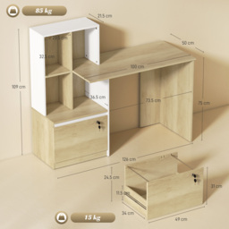 HOMCOM Computer Desk, Office Desk with Bookshelf, File Drawer and Legal Hanging File Holders, Oak Wood Effect - thumbnail 3