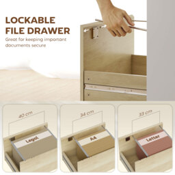 HOMCOM Computer Desk, Office Desk with Bookshelf, File Drawer and Legal Hanging File Holders, Oak Wood Effect - thumbnail 5