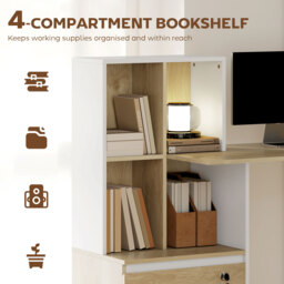 HOMCOM Computer Desk, Office Desk with Bookshelf, File Drawer and Legal Hanging File Holders, Oak Wood Effect - thumbnail 4