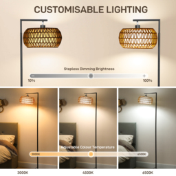 HOMCOM Boho Dimmable Floor Lamp - Black - thumbnail 4