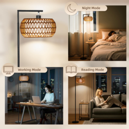 HOMCOM Boho Dimmable Floor Lamp - Black - thumbnail 7