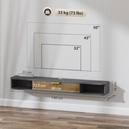 HOMCOM 140 cm Floating TV Stand with Storage - Charcoal Grey - thumbnail 3