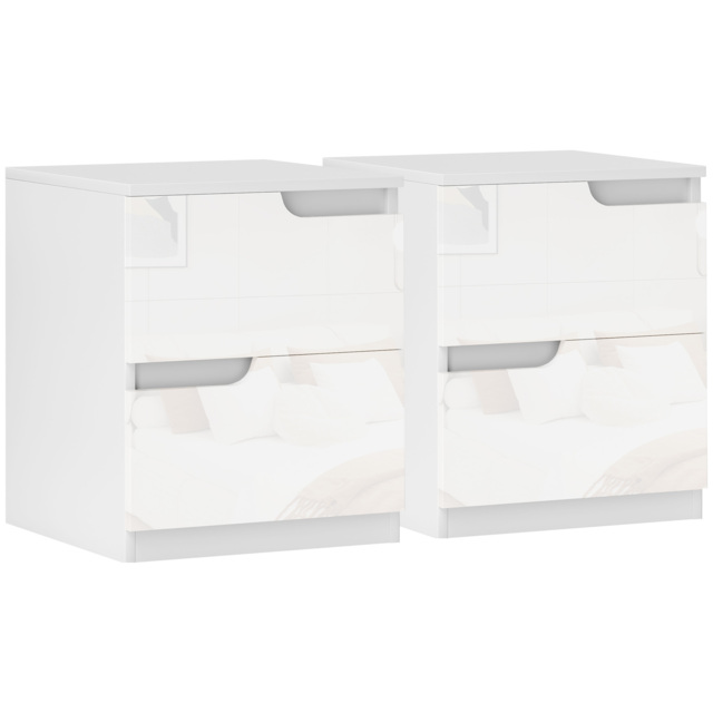 HOMCOM High Gloss Bedside Table Set of 2 - White - image 1