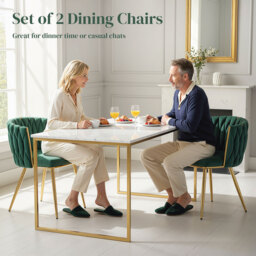 HOMCOM Velvet-Feel Dining Chairs Set of 2, Modern Upholstered Kitchen Chairs with Woven Backrest and Armrests, Metal Legs and Padded Seat for Dining Room, Bedroom, Living Room, Dark Green - thumbnail 4