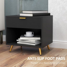 HOMCOM Elegant Bedside Table Set of 2, with Drawer and Shelf - Black/Gold Tone - thumbnail 7