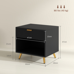 HOMCOM Elegant Bedside Table Set of 2, with Drawer and Shelf - Black/Gold Tone - thumbnail 3