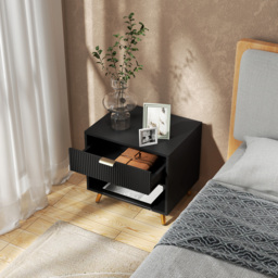 HOMCOM Elegant Bedside Table Set of 2, with Drawer and Shelf - Black/Gold Tone - thumbnail 9