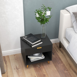 HOMCOM Elegant Bedside Table Set of 2, with Drawer and Shelf - Black/Gold Tone - thumbnail 8