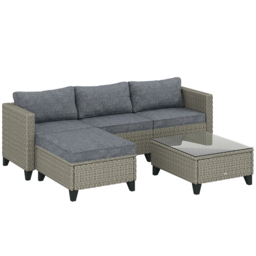 Outsunny 5-Piece Rattan Patio Furniture Set with Corner Sofa, Footstools, Coffee Table, for Poolside, Dark Grey - thumbnail 1