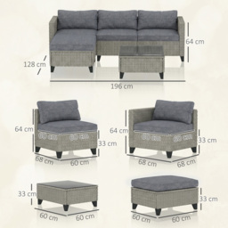 Outsunny 5-Piece Rattan Patio Furniture Set with Corner Sofa, Footstools, Coffee Table, for Poolside, Dark Grey - thumbnail 3