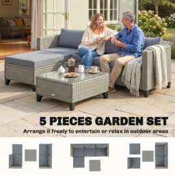 Outsunny 5-Piece Rattan Patio Furniture Set with Corner Sofa, Footstools, Coffee Table, for Poolside, Dark Grey - thumbnail 6