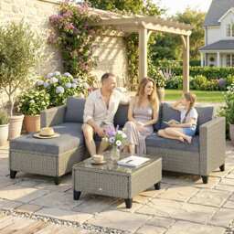 Outsunny 5-Piece Rattan Patio Furniture Set with Corner Sofa, Footstools, Coffee Table, for Poolside, Dark Grey - thumbnail 9
