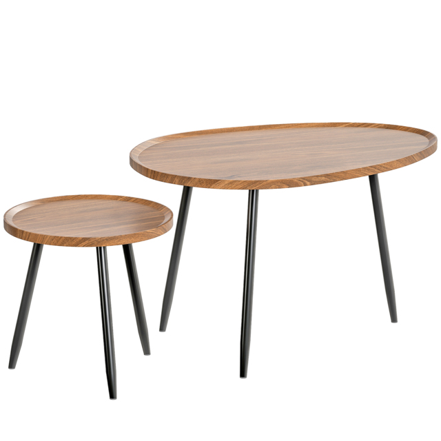 HOMCOM Nesting Coffee Table Set of 2, 80cm Modern Stacking End Side Table with Metal Legs for Living Room Bedroom Office, Chestnut Wood Effect - image 1