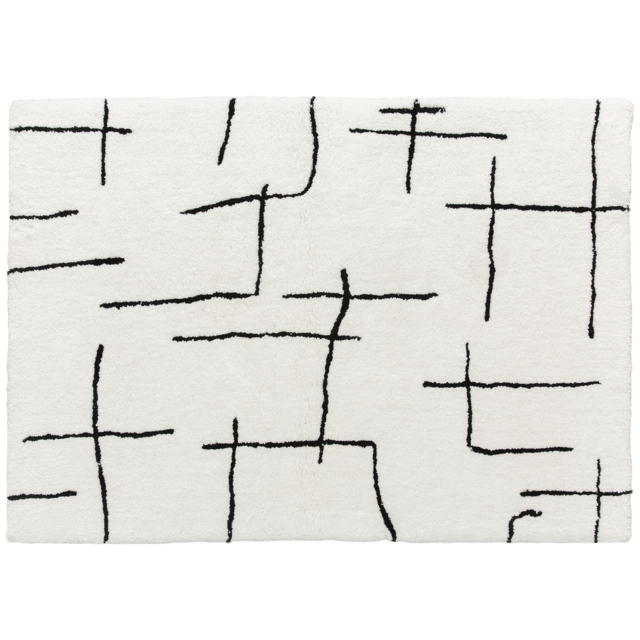 HOMCOM Modern Fluffy Area Rug, Geometric Pattern Washable Rug, Soft High Pile Floor Carpet for Living Room, Bedroom, Dining Room, Home Office, 170 x 120 cm, Cream - image 1
