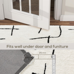 HOMCOM Modern Fluffy Area Rug, Geometric Pattern Washable Rug, Soft High Pile Floor Carpet for Living Room, Bedroom, Dining Room, Home Office, 170 x 120 cm, Cream - thumbnail 6
