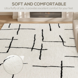 HOMCOM Modern Fluffy Area Rug, Geometric Pattern Washable Rug, Soft High Pile Floor Carpet for Living Room, Bedroom, Dining Room, Home Office, 170 x 120 cm, Cream - thumbnail 4