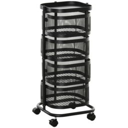 HOMCOM Metal Storage Cart, 4-Tier Storage Trolley on Wheels with 4 Mesh Baskets and Top Tray, Black - thumbnail 1