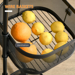 HOMCOM Metal Storage Cart, 4-Tier Storage Trolley on Wheels with 4 Mesh Baskets and Top Tray, Black - thumbnail 5