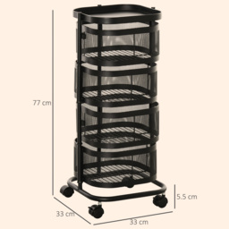 HOMCOM Metal Storage Cart, 4-Tier Storage Trolley on Wheels with 4 Mesh Baskets and Top Tray, Black - thumbnail 3
